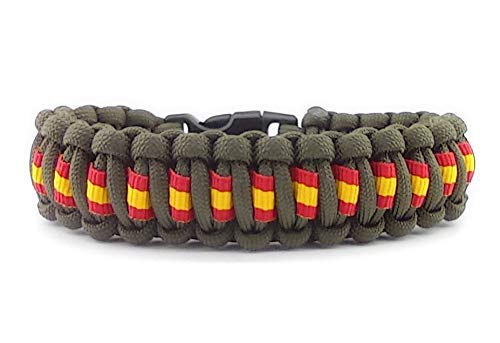 Pulsera de supervivencia ESPAÑA mod. DOBLE, a medida. Paracord 550. Hecha a mano en España. Color VERDE MILITAR.