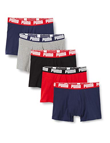 PUMA Basic Men's Boxers (5 Unidades) Calzoncillos Tipo bóxer, Azul, Rojo y Negro, L (Pack de 5) para Hombre