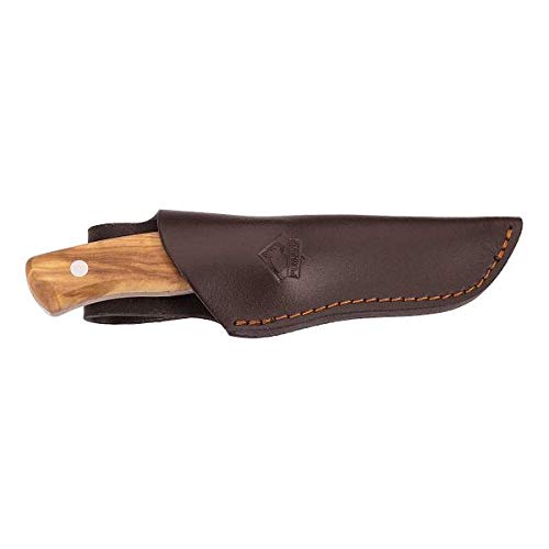 PUMA Cuchillo unisex para adultos IP Valencia Olive, acero 1.4116, mango de madera de olivo, funda de piel marrón, cuchillo de camping, 328410, azul, M