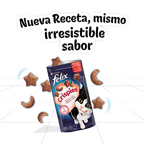 Purina Felix Party Mix Crispies Snacks, golosinas y chuches para gato Salmón y Trucha 8 x 45 g