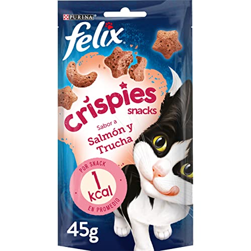 Purina Felix Party Mix Crispies Snacks, golosinas y chuches para gato Salmón y Trucha 8 x 45 g