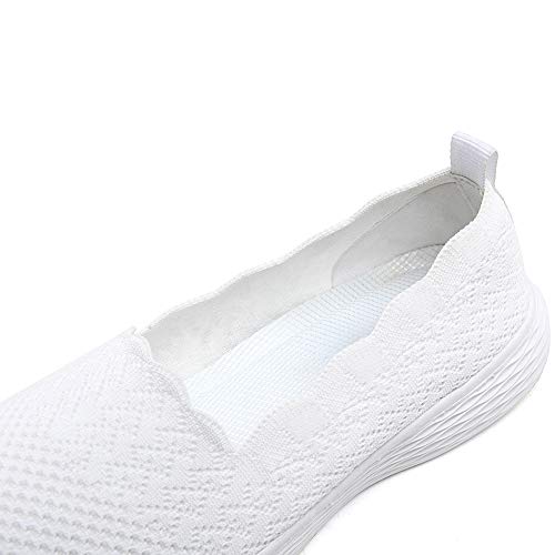 Puxowe Zapatillas Slip On Mujer Comoda Casual Mesh Respirable Ligero Zapatos Sneakers Moda Caminar Tejer Bambas Mocasines 37.5 EU White