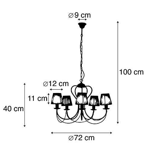 QAZQA Clásico/Antiguo Lámpara de araña marrón pantallas pinza plisada crema 5-luces - COMO Acero/Textil Redonda Adecuado para LED Max. 5 x 40 Watt