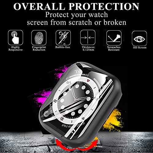 Qianyou Compatible con Apple Watch 44mm Serie 6/SE/5/4 Funda+Cristal Templado, PC Case y Vidrio Protector de Pantalla Integrados, Slim Cover de Bumper y Protector Pantalla (Negro)