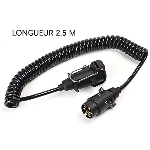 Qiping 2,5 Metros Cable Remolque Espiral 7 Pines Pre-Cableado con Enchufe Conectore 7 Polos Macho a Hembra para Automóviles, Remolques, Caravana, Portabicicletas