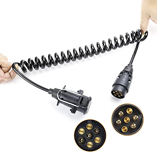 Qiping 2,5 Metros Cable Remolque Espiral 7 Pines Pre-Cableado con Enchufe Conectore 7 Polos Macho a Hembra para Automóviles, Remolques, Caravana, Portabicicletas