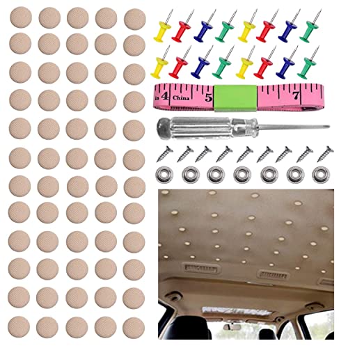 Queta 60 Piezas Botones para Reparar Hebillas de Techo de Coche, Fijación al Techo del Coche, para Remachado Automático el Techo, Coche, Fijación, Decoración de Interiores Automóvil (Beige)