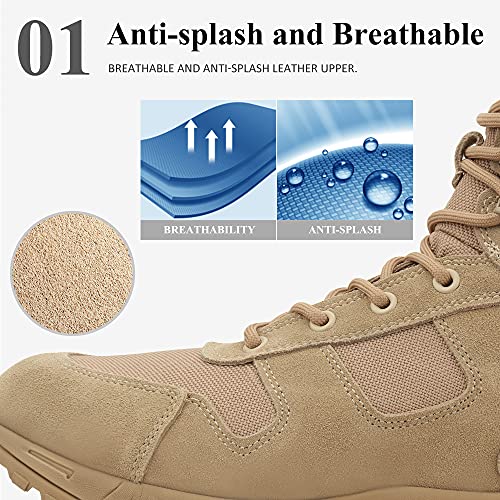 QUNLON Hombre Botas militares Botas de escalada impermeables tácticasBotas de seguridadBotas de Senderismo Zapatos de Trekking Botas IDS9926 Beige-38EU