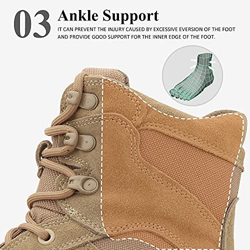 QUNLON Hombre Botas militares Botas de escalada impermeables tácticasBotas de seguridadBotas de Senderismo Zapatos de Trekking Botas IDS9926 Beige-38EU