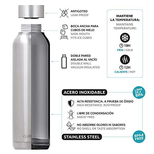 Quokka Solid - Deep Jungle 630 ML | Botellas De Agua Acero Inoxidable Sin BPA |Botella Térmica De Doble Pared - Mantiene el frío y el Calor para Niños y Adultos