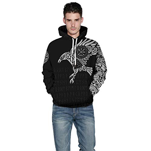 QZY Vintage Odin 3D Asgard Streetwear, Unisex Viking Sudadera Sudadera Cool Impreso Sudadera Personalizada con Grandes Bolsillos, Vestido de Parejas de Navidad,Runeshoodie,XL