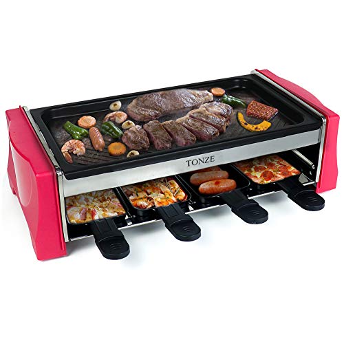 Raclette 8 Personas - Parrillas Electricas Plancha Cocina Electrica Grill Plancha de Asar con 8 Mini Sartenes 1100W Adecuado