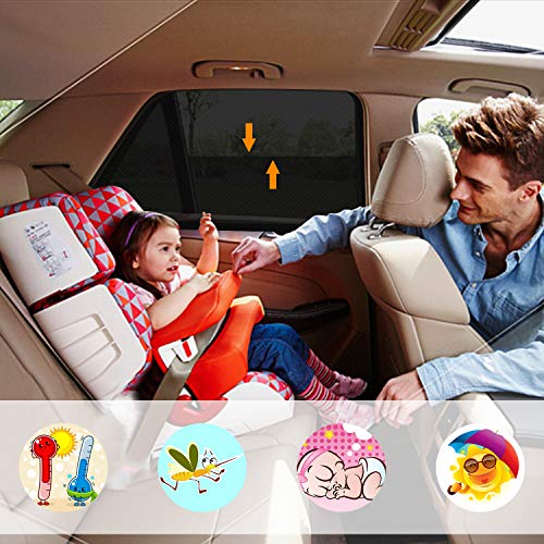 Rakaraka Parasol de Coche Bebé,Doble Tejido para Máxima Protección contra Rayos UVA y Anti-Mosquitos,Protege Niños y Mascotas,Fácil Instalación de Ventanas Laterales Traseras,Pack de 2 Unidades