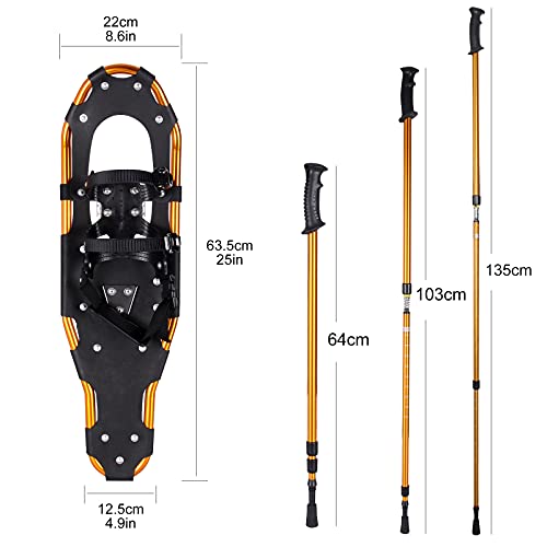 Raquetas de Nieve Ligeras, Juego de Raquetas de Nieve con Crampones Antideslizantes de Aluminio, Fijaciones Ajustables, para Adultos Mujeres Hombres Senderismo Pesca Hielo