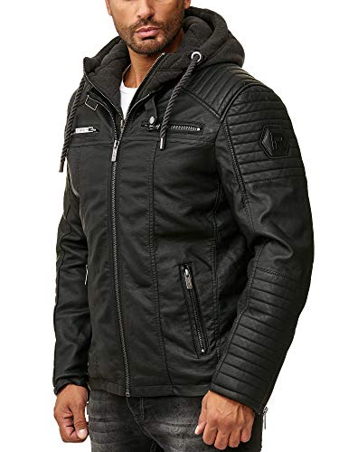 Redbridge Chaqueta de imitación de cuero para hombre con capucha Negro M