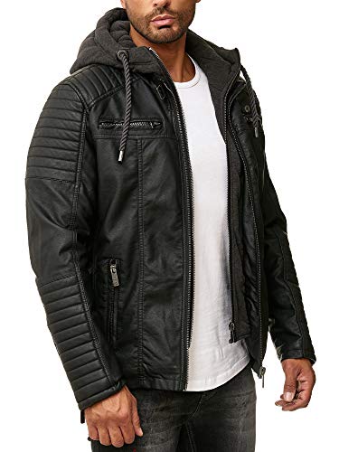 Redbridge Chaqueta de imitación de cuero para hombre con capucha Negro M