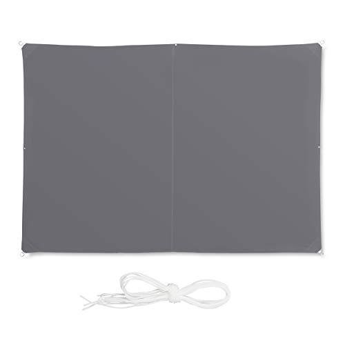 Relaxdays, Gris Toldo Vela Rectangular, Impermeable, Protección Rayos UV, con Cuerdas para tensar, 2x3m, 2 x 3 m