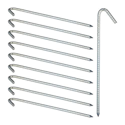 Relaxdays, Plateado Set de 10 piquetas para Camping, Estacas para Tiendas de campaña, Acero galvanizado, 39 cm