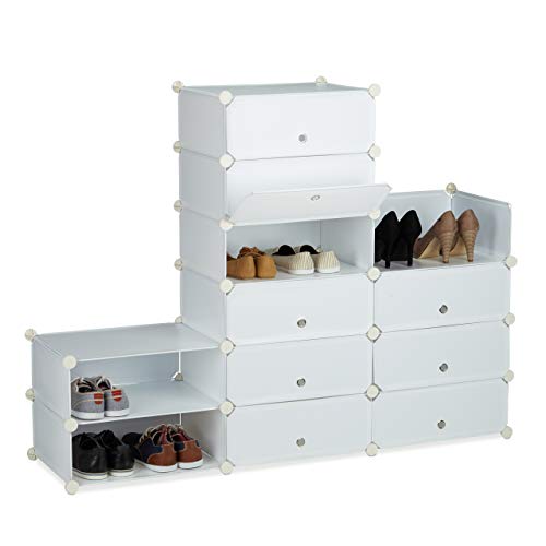 Relaxdays Zapatero XXL con Puertas, Blanco, 37x94x108 cm