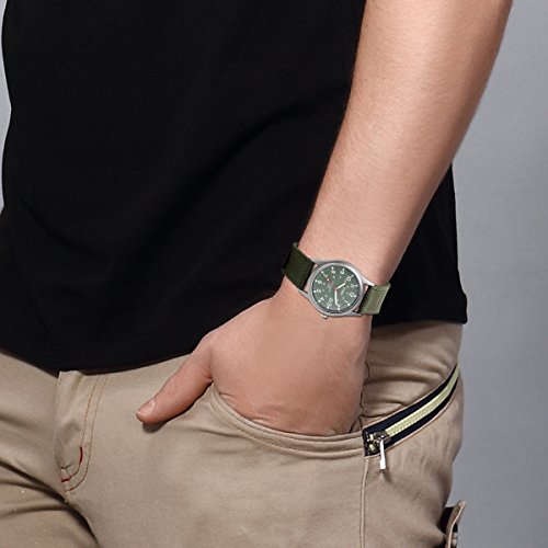 Reloj de Hombre Correa de Nylon Reloj Militar Deportivo, Verde Reloj de Piloto Ligero Reloj de Cuarzo Japonés, Reloj con Calendario, Luminoso, Reloj de Negocio Causal, Regalo Navidad, Avaner