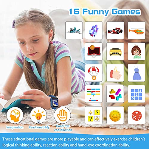 Reloj Inteligente Para Niños, Smartwatch 1.54 Pulgadas Video 16 Juegos con Aluminio Pantalla Táctil, Reloj Inteligente Para Niñas Podómetro Calorías Linterna Música 3-12 Años Cumpleaño Navidad Regalo