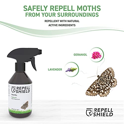 RepellShield Spray Repelente Antipolillas, Fórmula Natural - Antipolillas Cocina, Armarios y Alimentos - Antipolillas para Ropa con Aceite Esencial de Menta - Alternativa Eco a Naftalina Bolas, 250ml