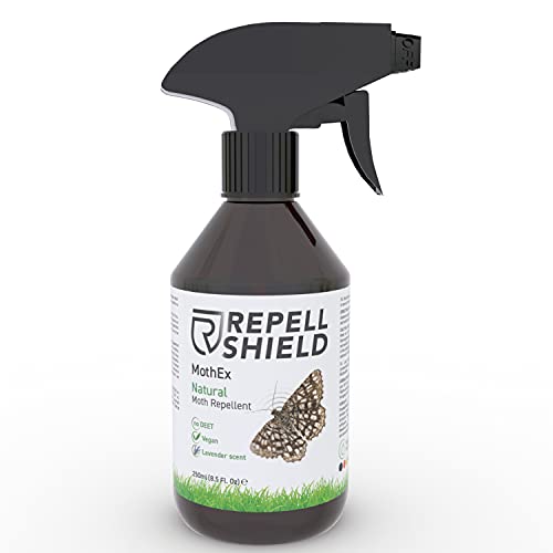 RepellShield Spray Repelente Antipolillas, Fórmula Natural - Antipolillas Cocina, Armarios y Alimentos - Antipolillas para Ropa con Aceite Esencial de Menta - Alternativa Eco a Naftalina Bolas, 250ml