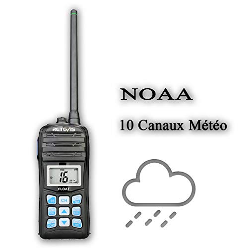 Retevis RT55 Walkie Talkie Marino IP67, 88 Canales, Radio Portátil Impermeable con Vibración, Flotador, Radio de frecuencia Muy Alta con Canal Marino Internacional Equipo Marino(Negro, 1 Pieza)