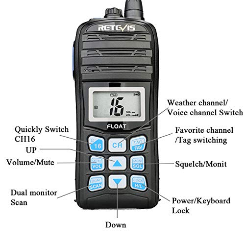 Retevis RT55 Walkie Talkie Marino IP67, 88 Canales, Radio Portátil Impermeable con Vibración, Flotador, Radio de frecuencia Muy Alta con Canal Marino Internacional Equipo Marino(Negro, 1 Pieza)