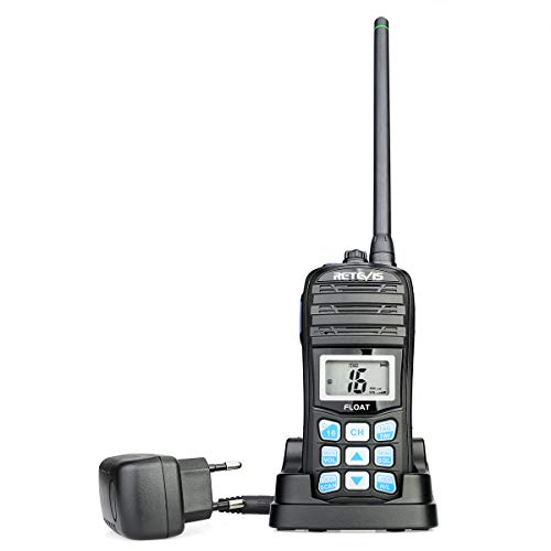 Retevis RT55 Walkie Talkie Marino IP67, 88 Canales, Radio Portátil Impermeable con Vibración, Flotador, Radio de frecuencia Muy Alta con Canal Marino Internacional Equipo Marino(Negro, 1 Pieza)