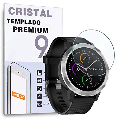 REY Protector de Pantalla para Garmin VIVOACTIVE 3, Cristal Vidrio Templado Premium