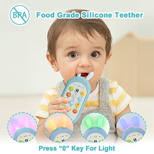 Richgv Movil Bebe, Juguete Bebe Telefono Juguete Mando a Distancia Conejo Teléfono para niños con Luces de Flash, Sonidos y Canciones(Azul)