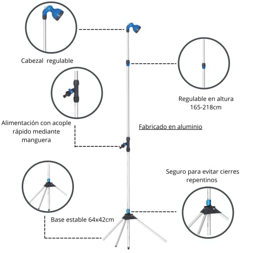 Riegolux 973809 Ducha con Trípode 3 Secciones, 225 cm