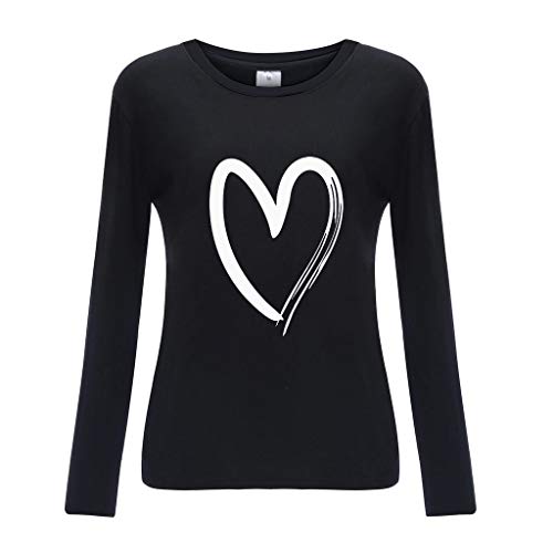 riou Blusas y Camisas de Mujer Manga Larga Otoño primavera Elegante Camiseta Estampado de Corazón Casual Túnica Delgado Sexy Tops Jersey