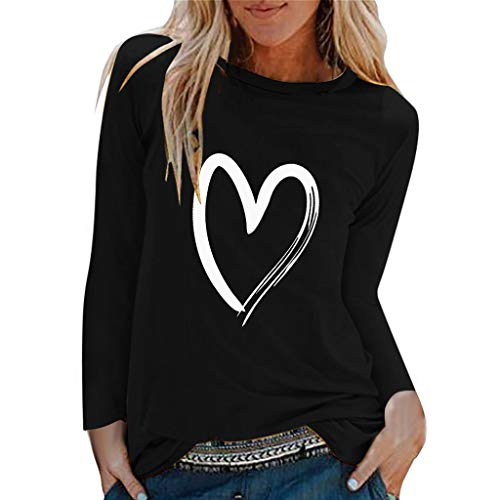 riou Blusas y Camisas de Mujer Manga Larga Otoño primavera Elegante Camiseta Estampado de Corazón Casual Túnica Delgado Sexy Tops Jersey