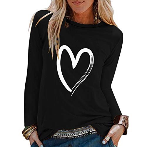 riou Blusas y Camisas de Mujer Manga Larga Otoño primavera Elegante Camiseta Estampado de Corazón Casual Túnica Delgado Sexy Tops Jersey