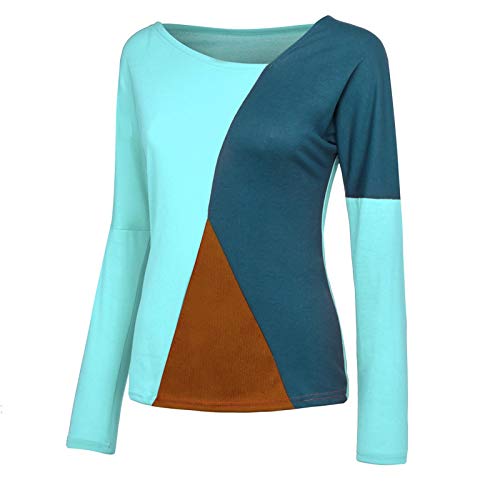 riou Camiseta Mujer Manga Larga Camisa Otoño Primavera Casual Color Bloque Blusa Cuello Redondo Sudadera Casual Tops Suave y Confortable Jersey