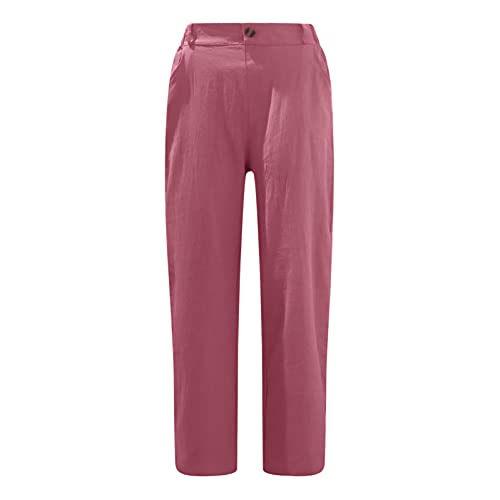 riou Pantalones de Lino Mujer Pantalón con Cordón de Cintura Elástica Casual Pantalones de Verano Color Sólido/Pantalones de Entrenamiento Holgados con Bolsillos