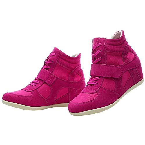 rismart Mujer Tacón De Cuña Velcro Brogue Casual Ante Zapatillas Zapatos 8522(Fucsia,38 EU)