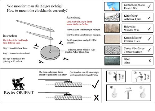 R&M Orient 3D Reloj de pared árabe Gran silencio moderno DIY - Regalo de decoración del hogar - Sala de estar Oficina en el hogar - 2 años de garantía (Plata)