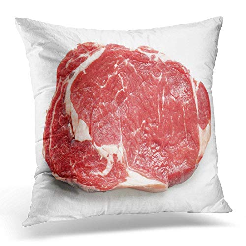 Roman Lin Carne roja Filete de Res cruda Fresca Vista Superior Blanca Entrecote Vaca Funda de Almohada Decorativa Decoración para el hogar Cuadrado 45x45cm Funda de Almohada