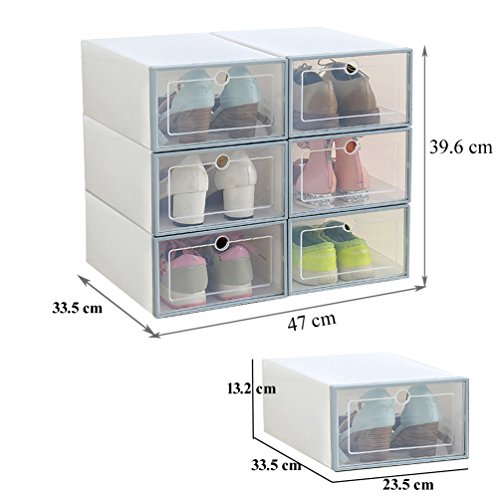 Romancemit Caja de almacenamiento de zapatos, 6 piezas cajas de zapatos de plástico apilable plegable Inicio Organizador de zapatos para hombres/mujeres de gran tamaño