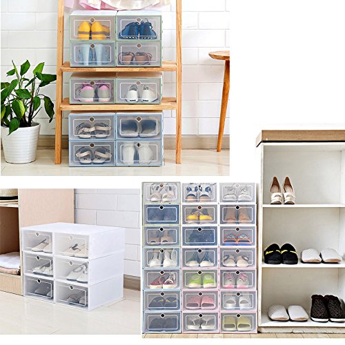 Romancemit Caja de almacenamiento de zapatos, 6 piezas cajas de zapatos de plástico apilable plegable Inicio Organizador de zapatos para hombres/mujeres de gran tamaño