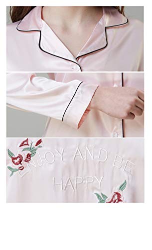 Ropa De Dormir Para Mujeres,Damas Primavera Otoño Manga Larga Pijama De Manga Larga Dos Piezas Set Satinado Ropa De Dormir Llano Satinado Casual Loungewear Tops Pantalones Pantalones, Rosa, Xl