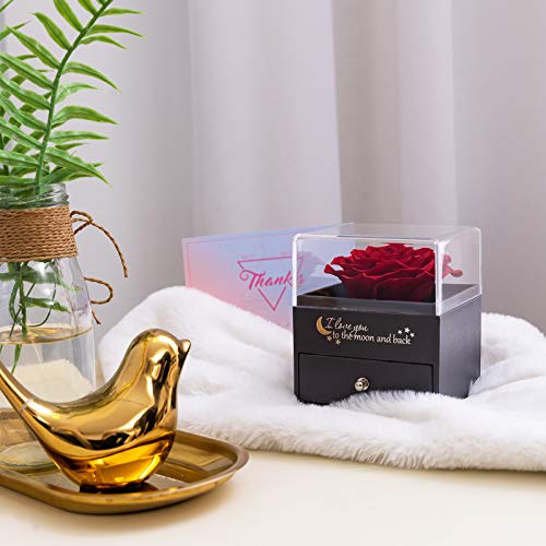 Rosa Real preservada con Collar I Love You Caja de Regalo en 100 Idiomas, Rosa eterna para el día de San Valentín, día de la Madre, Aniversario de Bodas, Regalo de cumpleaños para Ella - Negro