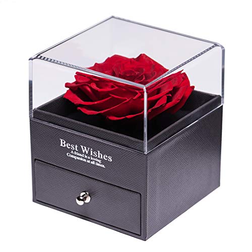 Rosa real preservada Eterna hecha a mano Rosa preservada con amor, collar de regalo, flor rosa real encantada para el día de San Valentín Aniversario Deshierbe cumpleaños Regalos románticos para ella