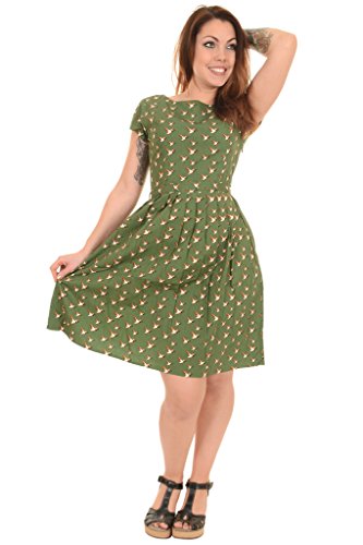 Run & Fly Mujer Retro Hipster Vintage Patos Volando Estampado Te Vestido de Fiesta - Hiedra Verde, 8