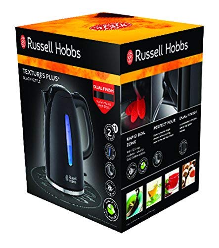 Russell Hobbs Hervidor de Agua Eléctrico Textures - 2400 W, 1,7 litros, Plástico Alto Brillo, sin BPA, Filtro Extraíble, Negro - 22591-70