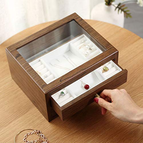 RWX Caja De Joyería Multifuncional De Gran Capacidad con Caja De Cosméticos De Almacenamiento Joyas Caja De Almacenamiento Cuidado De La Piel Claraboya Tipo Cajón (Color : Walnut Color)