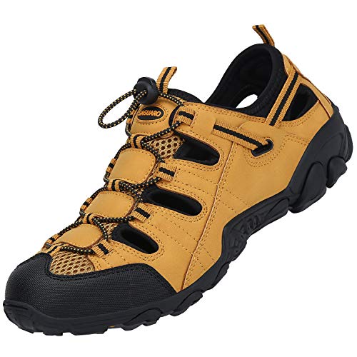 SAGUARO Sandalias Deportivas para Hombre Mujer Al Aire Libre Cuero Verano Playa Senderismo Casual Sandalias de Montaña Transpirable, Amarillo 43